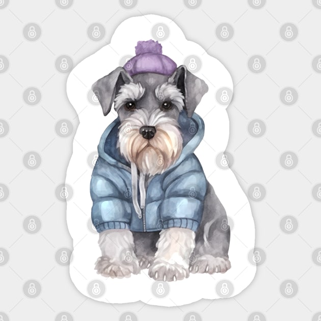 Watercolor Cozy Miniature Schnauzer Dog Sticker by Chromatic Fusion Studio